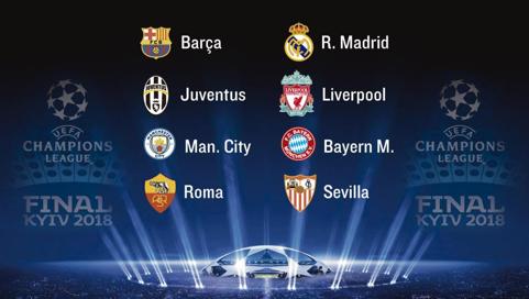 欧冠八强出炉：西甲三队、英超意甲分别两队