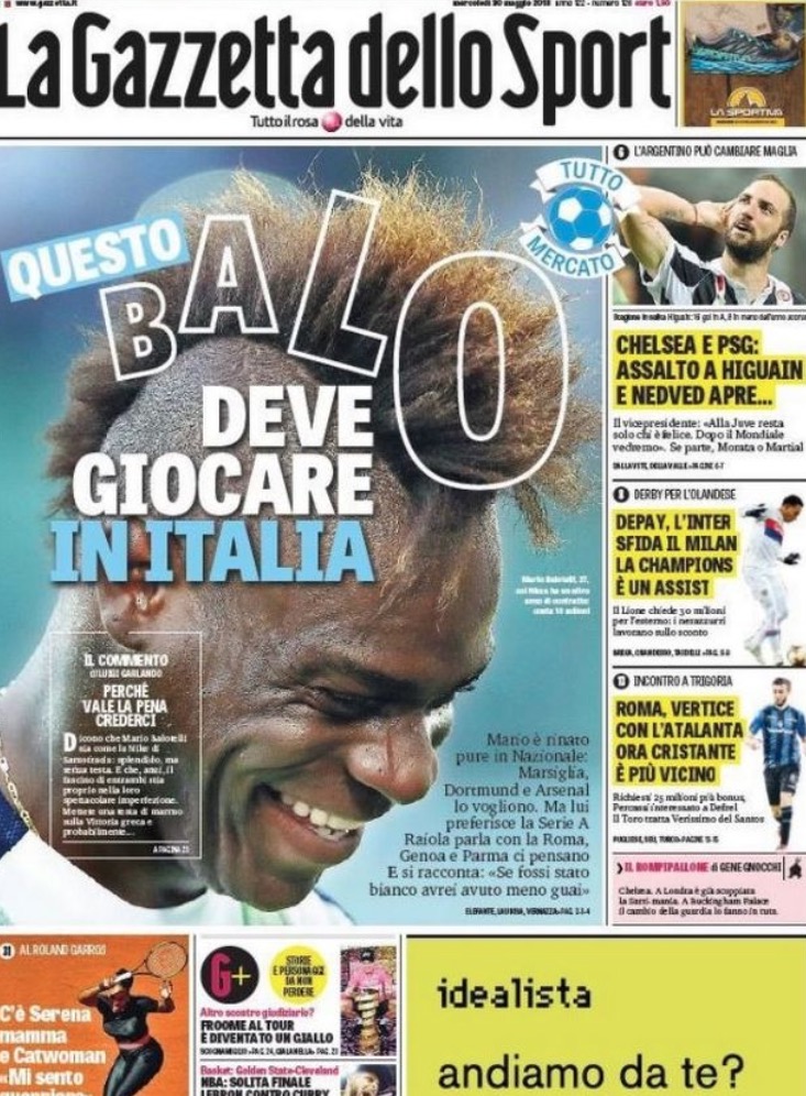 米体：巴洛特利倾向于重回意甲联赛踢球，阿森纳有意引进