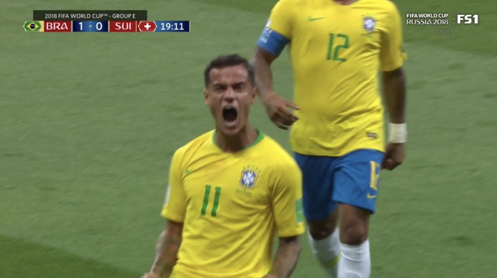 GIF：穿云箭中靶！库蒂尼奥斩获个人世界杯首球